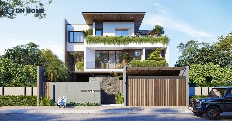 Thiết kế biệt thự 9x18m 3 tầng phong cách hiện đại với những mảnh xanh mát mắt ở ban công