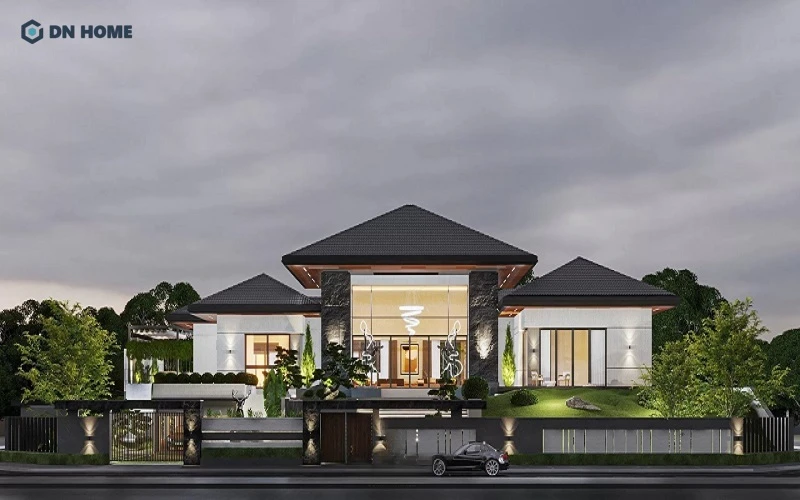 Mẫu biệt thự 9x18m 1 tầng mái Thái đẹp sang trọng