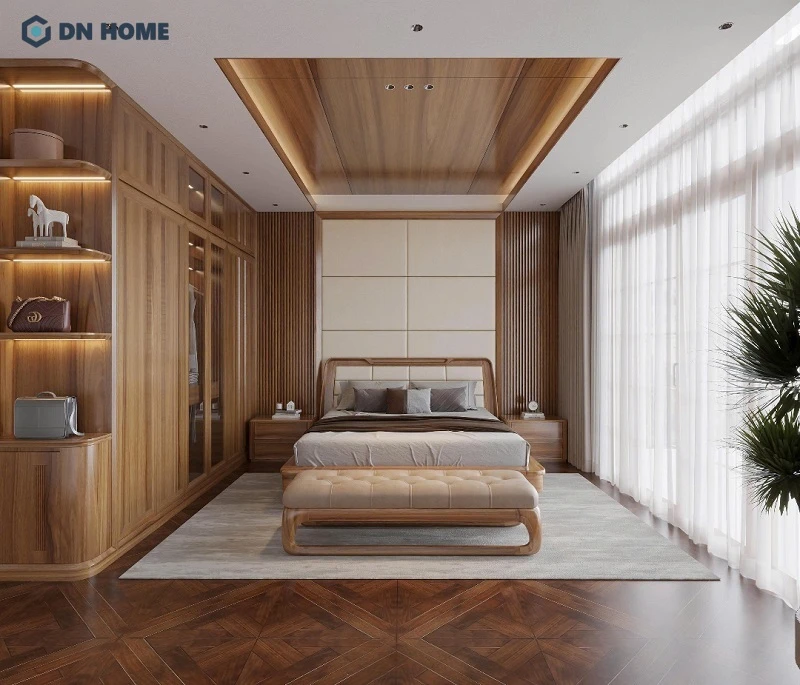 Thiết kế biệt thự gỗ óc chó hiện đại ưu tiên sử dụng các món nội thất thông minh giúp tăng tính thẩm mỹ và tiện ích sử dụng