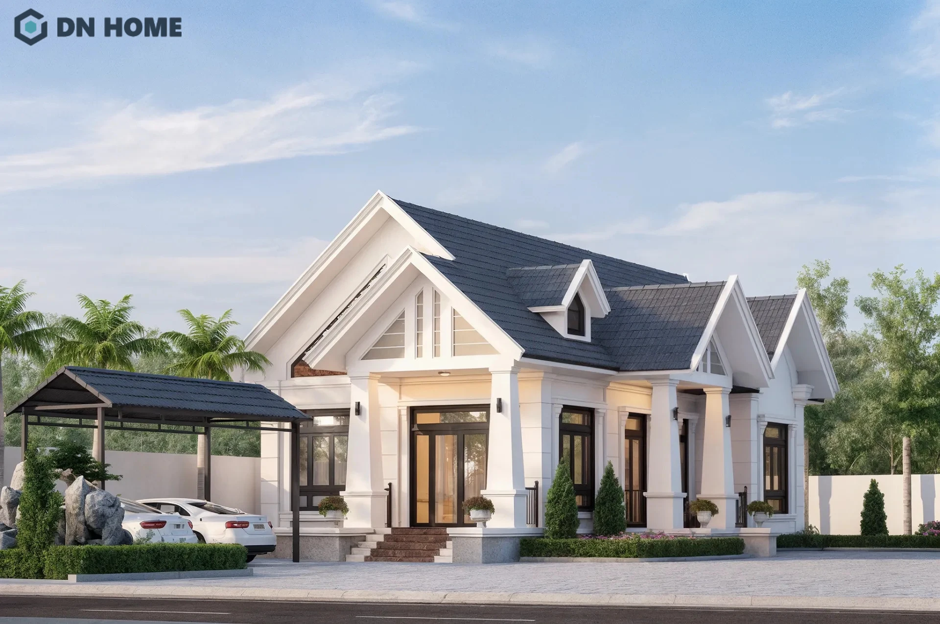 Mẫu biệt thự mái Thái 1 tầng thiết kế đơn giản nhưng vẫn không kém phần cuốn hút