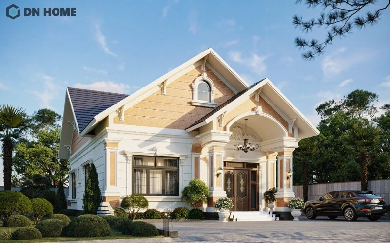 Thiết kế biệt thự mái Thái sân vườn với 1 tầng đơn giản