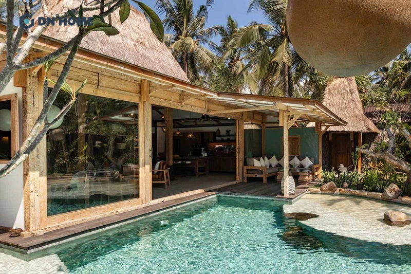 Biệt thự nghỉ dưỡng sân vườn thiết kế thêm hồ bơi tạo điểm nhấn cho toàn bộ công trình biệt thự