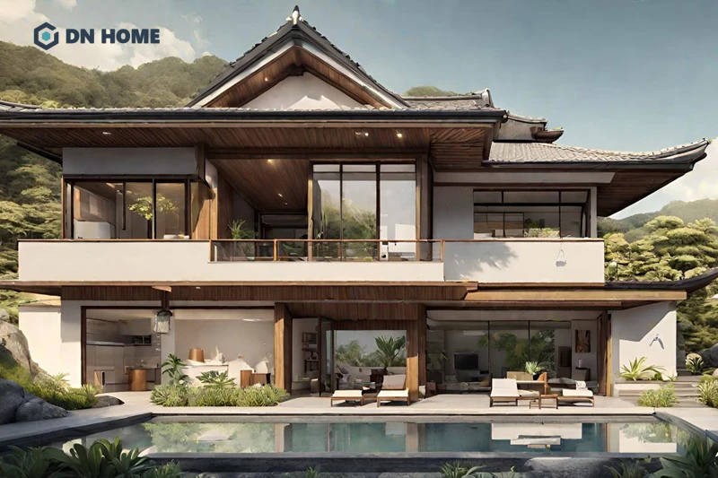 Chất liệu tự nhiên và cây xanh là yếu tố không thể thiếu khi thiết kế biệt thự nghỉ dưỡng Nhật Bản