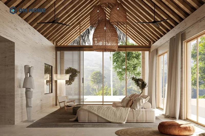 Không gian mở toàn diện tạo cảm giác chuyển tiếp mượt mà trong biệt thự nghỉ dưỡng Rustic