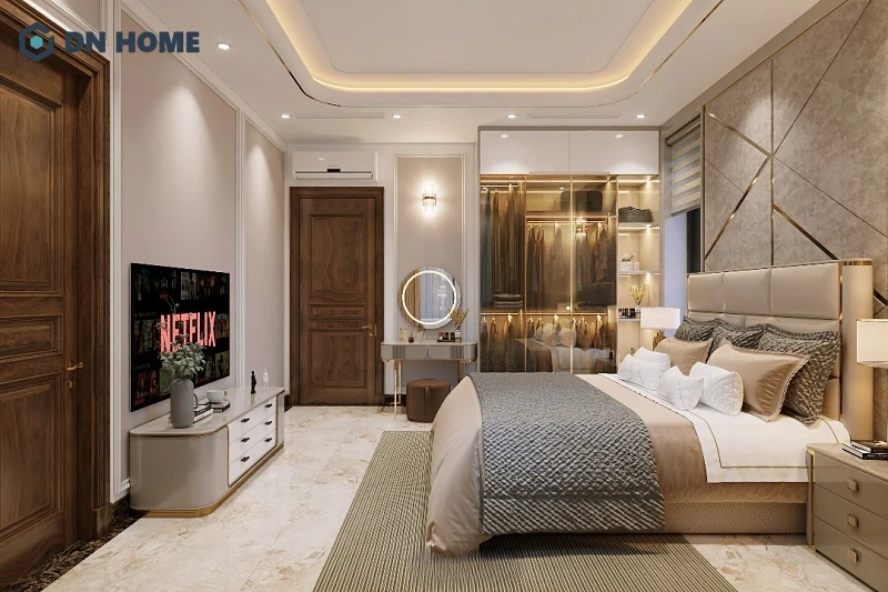 Phòng ngủ biệt thự phố Châu Âu tân cổ điển thiết kế tiện nghi, sang trọng