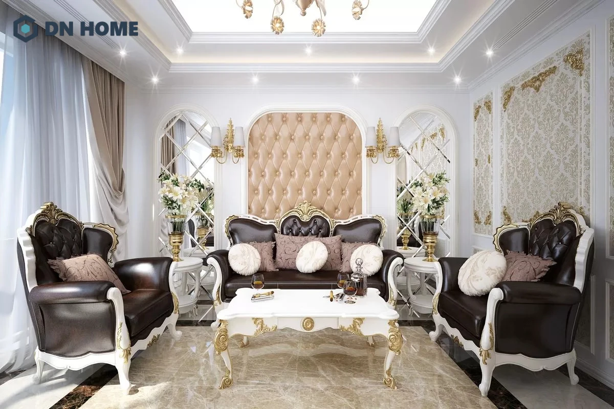 Mẫu thiết kế phòng khách biệt thự phố phong cách Châu Âu sang trọng