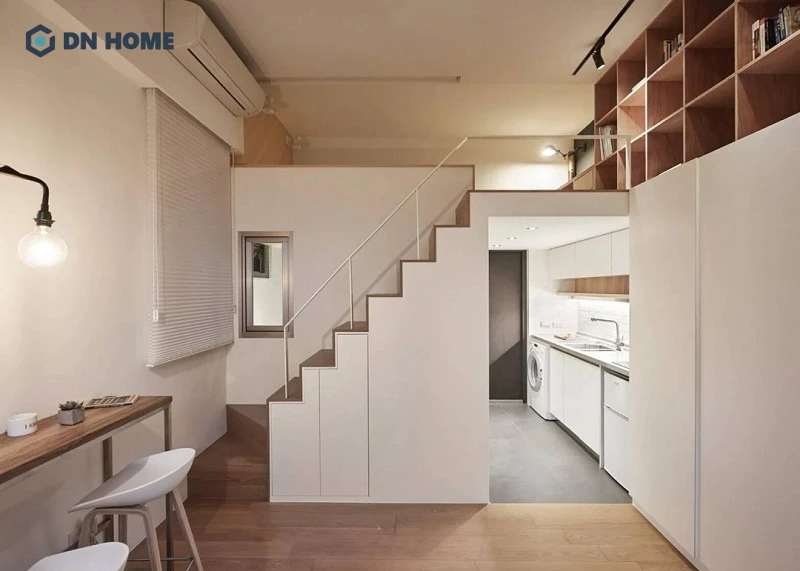 Thiết kế căn hộ mini 15m2 với gam màu trắng làm chủ đạo giúp không gian thêm phần rộng thoáng