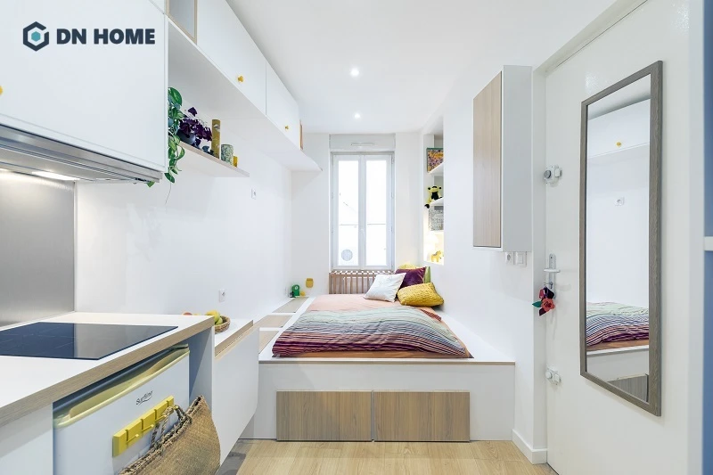 Thiết kế căn hộ mini 15m2 theo kiểu nhà ống độc đáo, bố trí nội thất khoa học giúp không gian trở nên gọn gàng