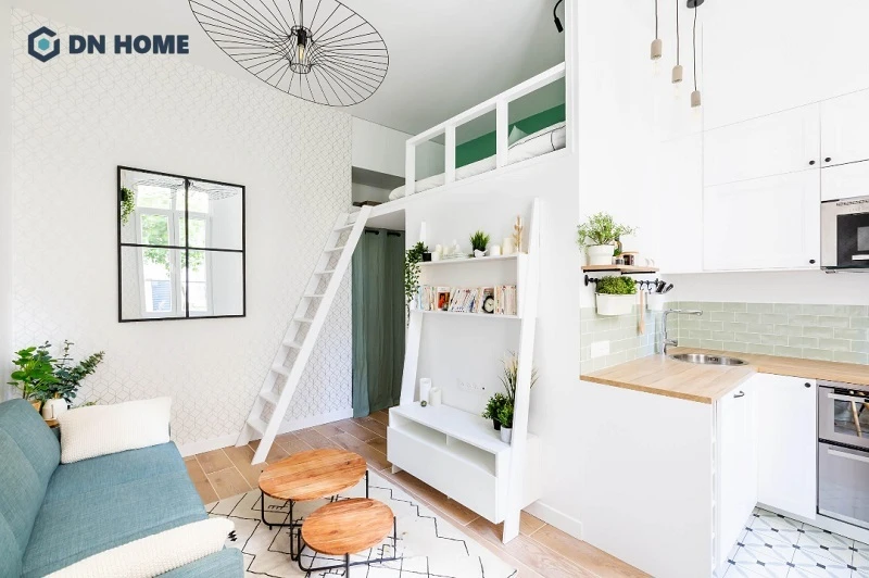 Với căn hộ có diện tích khiêm tốn như 15m2, gia chủ nên ưu tiên các gam màu sáng như trắng hoặc pastel nhẹ nhàng
