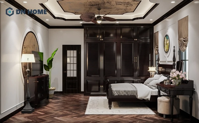 Không gian phòng ngủ Indochine mang đậm dấu ấn hoài niệm, ấm cúng