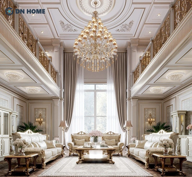 Mẫu thiết kế nội thất biệt thự nhà vườn phong cách cổ điển đặc trưng bởi những chi tiết trang trí tinh xảo, cầu kỳ