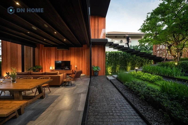 Thiết kế nội thất biệt thự nhà vườn không gian mở giúp tăng thêm sự thông thoáng, gần gũi với thiên nhiên