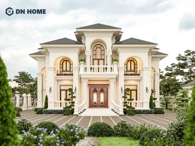 Mẫu biệt thự nhà vườn phong cách tân cổ điển sở hữu mặt tiền đẹp nhẹ nhàng, tinh tế