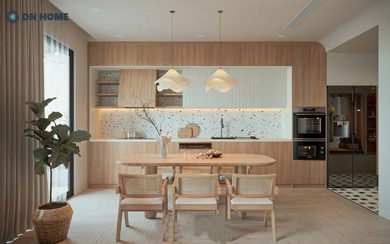 Chất liệu gỗ và ánh sáng tự nhiên tạo cảm giác không gian sống gần gũi với thiên nhiên