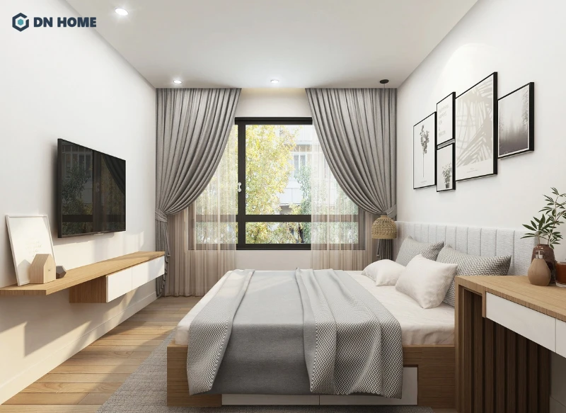 Phòng ngủ thứ nhất được thiết kế tinh gọn, đề cao công năng và tối ưu diện tích