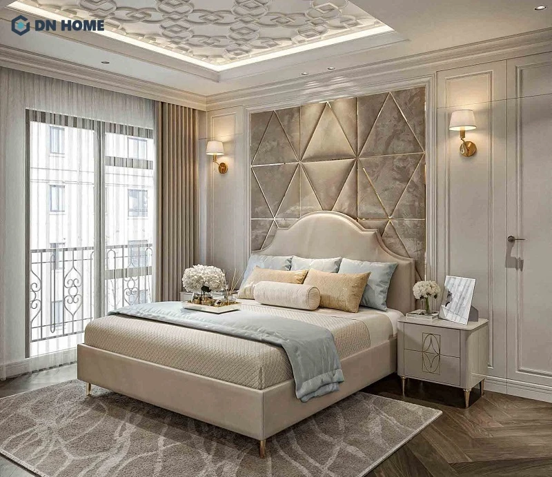 Thiết kế nội thất chung cư 150m2 ưu tiên sử dụng các chất liệu cao cấp như da, kết hợp các chi tiết trang trí mạ vàng đồng