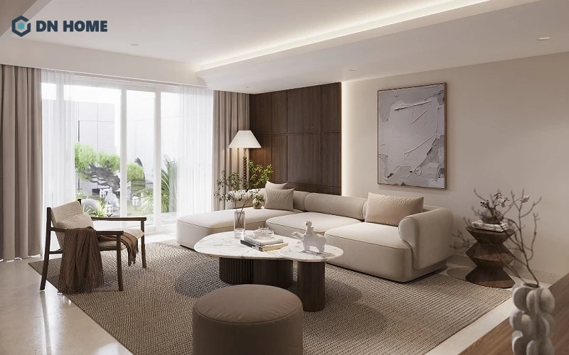 Không gian phòng khách ấm cúng của căn hộ chung cư 150m2 3 phòng ngủ