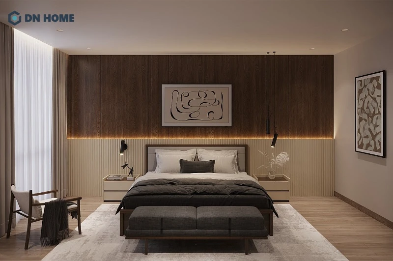 Thiết kế nội thất chung cư 150m2 không gian phòng ngủ nổi bật dấu ấn cá nhân với tranh trang trí nghệ thuật