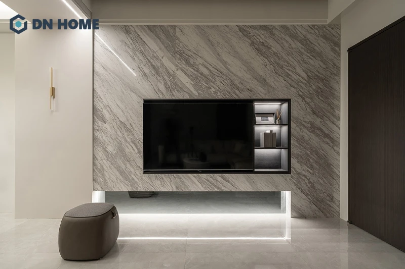 Gợi ý sử dụng chất liệu cao cấp hay ánh sáng để tạo điểm nhấn thẩm mỹ cho không gian phòng khách