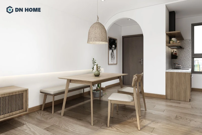 Chất liệu tự nhiên lả không thể thiếu trong không gian nội thất chung cư Wabi Sabi