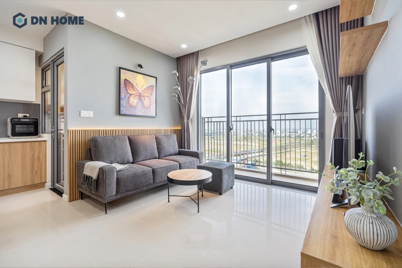 Căn hộ 77m2 với 1 phòng ngủ có điều kiện bố trí không gian sinh hoạt chung rộng thoáng hơn