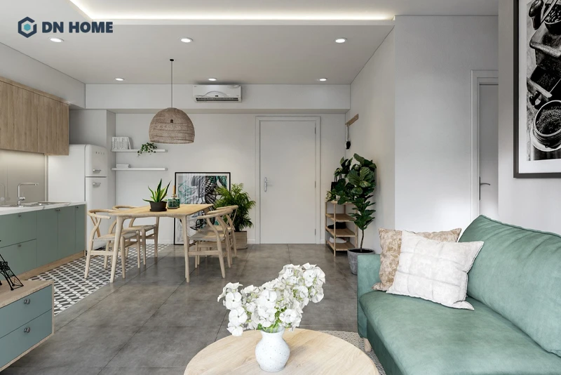 Chất liệu gỗ sáng màu là đặc trưng trong không gian nội thất chung cư phong cách Bắc Âu