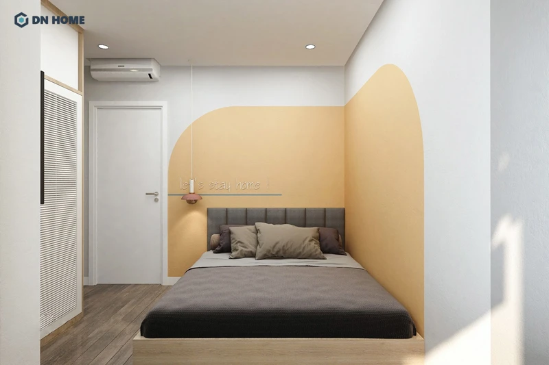 Điểm nhấn Color Block trắng - cam đơn giản trong không gian phòng ngủ phụ