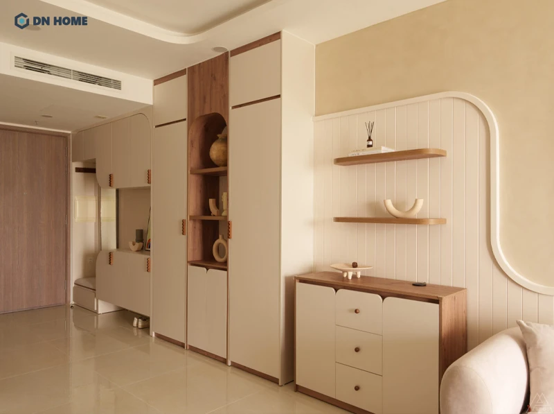 Hệ tủ được thiết kế theo phong cách Japandi - Color Block nhẹ nhàng, tinh tế