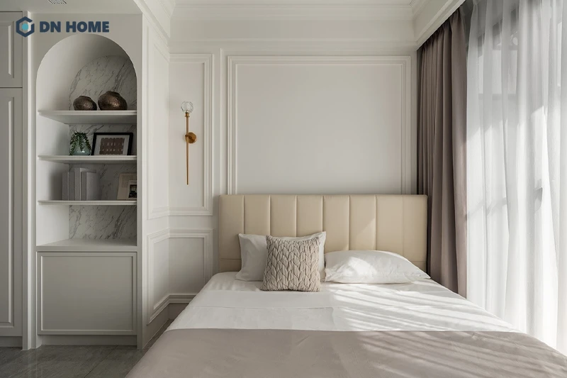Phòng ngủ nên tiết chế sự tương phản màu sắc để tạo cảm giác dịu mắt, dễ chịu