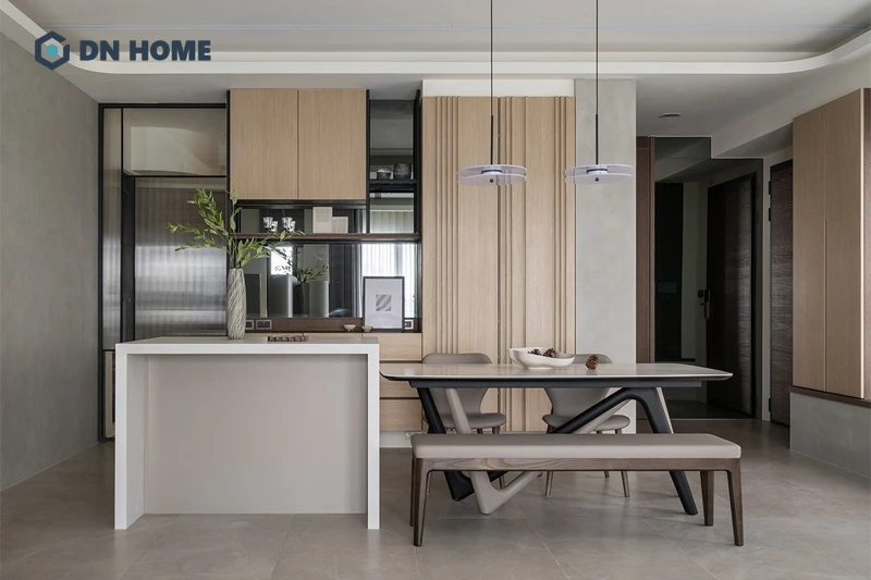 Phòng bếp chung cư phong cách tối giản chú ý đến bố cục gọn gàng và đề cao công năng