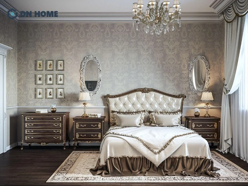 Phòng ngủ biệt thự phong cách cổ điển sang trọng với đầy đủ tiện ích