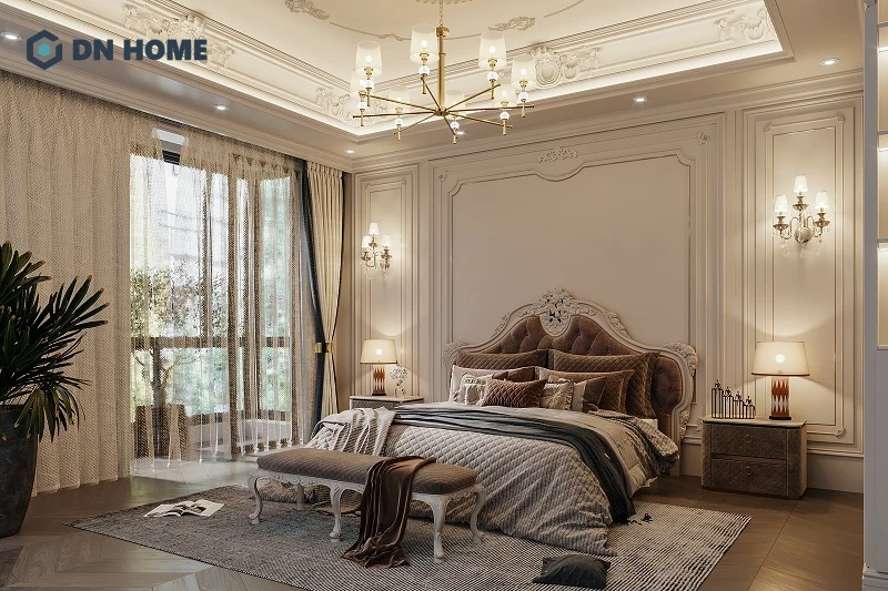 Nội thất phòng ngủ được bố trí cân đối, tạo nên sự hài hoà cho cả căn phòng