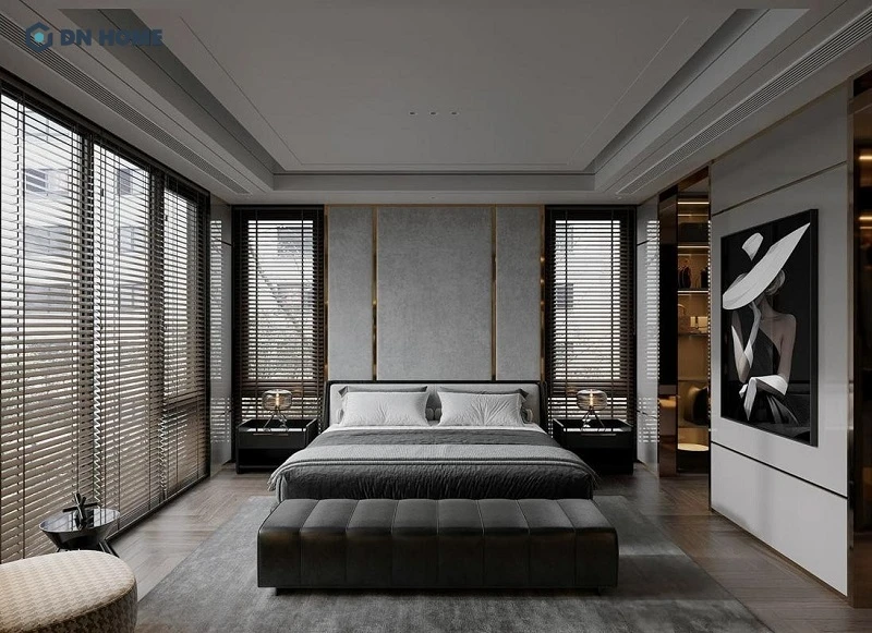 Thiết kế nội thất phòng ngủ biệt thự hiện đại - Luxury tập trung vào đường nét tối giản nhưng ưu tiên sử dụng các vật liệu cao cấp