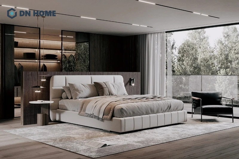 Thiết kế phòng ngủ biệt thự hiện đại, tận dụng tối đa ánh sáng tự nhiên từ cửa sổ lớn