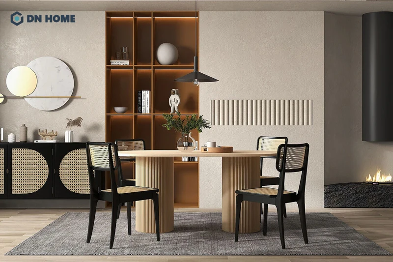 Thảm trải sàn ấm cúng thường được sử dụng để trang trí trong không gian phòng ăn nhà phố