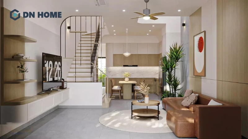 Thiết kế phòng khách và bếp mở giúp tối ưu diện tích và tạo sự gắn kết trong gia đình