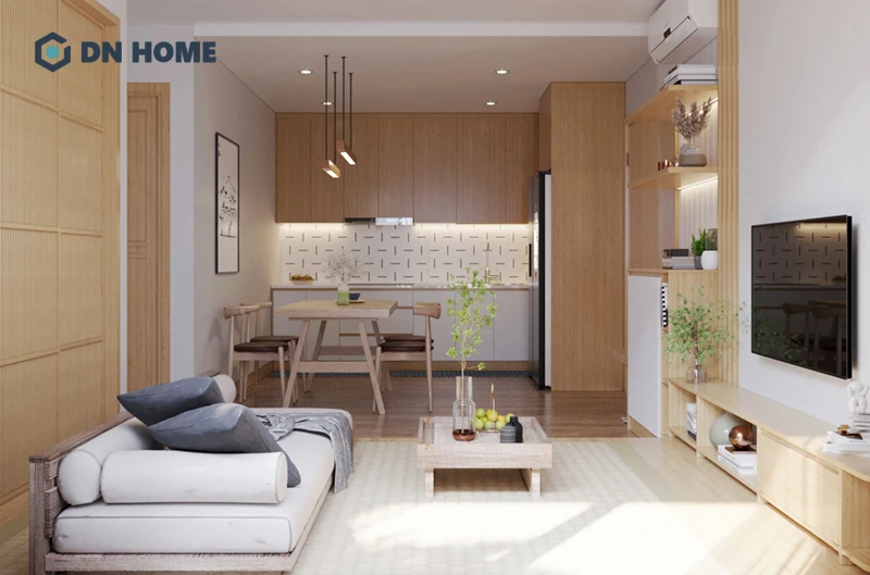 Phòng khách liền bếp trong căn hộ chung cư là giải pháp tối ưu diện tích hiệu quả