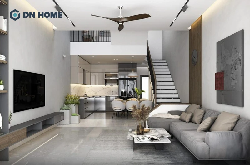 Nên tận dụng tối đa ánh sáng từ sân trước và sân sâu khi thiết kế phòng khách liên thông bếp