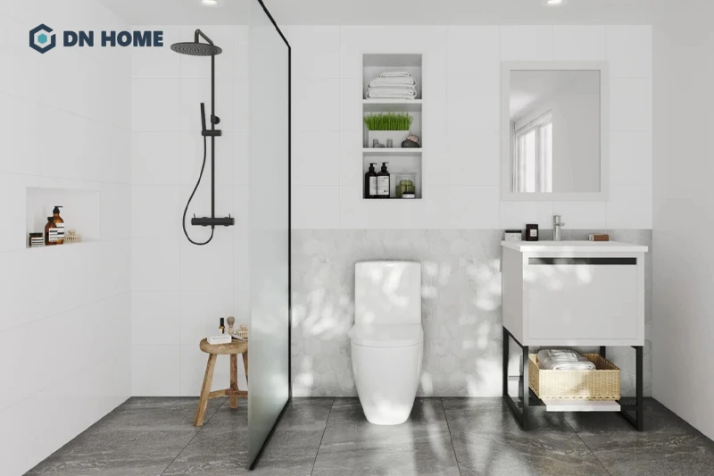 Nội thất nhỏ gọn giúp không gian nhà tắm nhỏ 4m2 trông rộng thoáng hơn