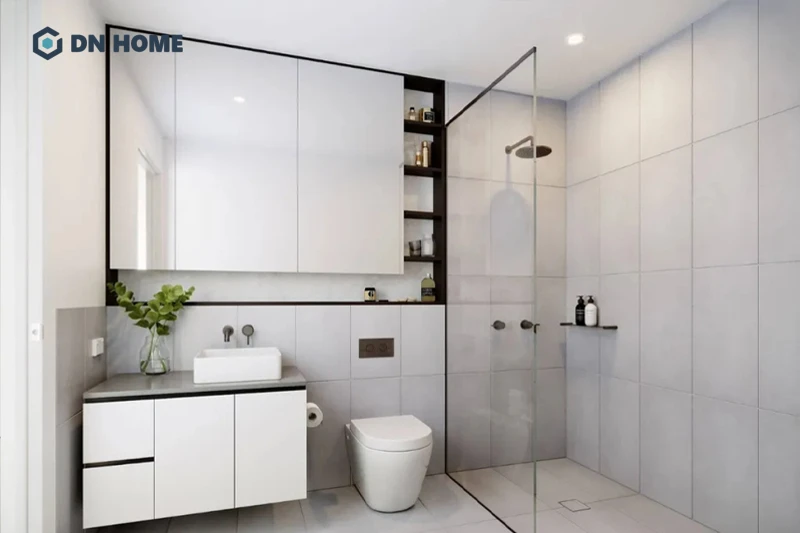 Gương càng lớn thì hiệu quả mở rộng phòng tắm nhỏ càng tốtGương càng lớn thì hiệu quả mở rộng phòng tắm nhỏ càng tốt