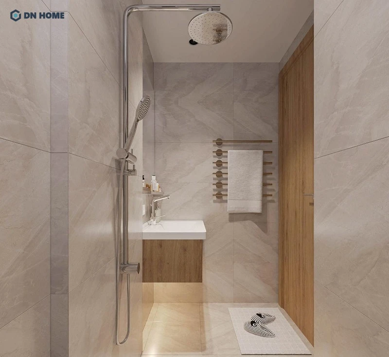 Mẫu thiết kế phòng tắm nhỏ 2m2 theo gam màu ấm cúng là lựa chọn lý tưởng cho những không gian có diện tích hạn chế