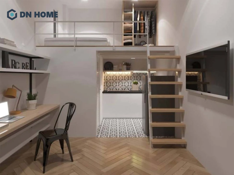 Lợi ích nổi bật nhất của việc thiết kế thêm gác lưng và giúp tăng gấp đôi diện tích sử dụng phòng trọ 12m2