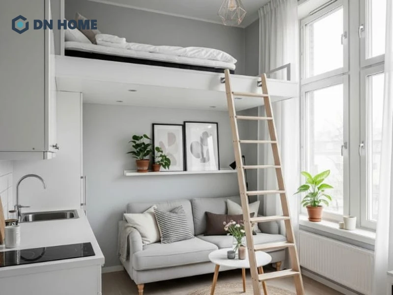 Nên chọn giường pallet để tránh chiếm quá nhiều diện tích trong phòng trọ 12m2 có gác lửng