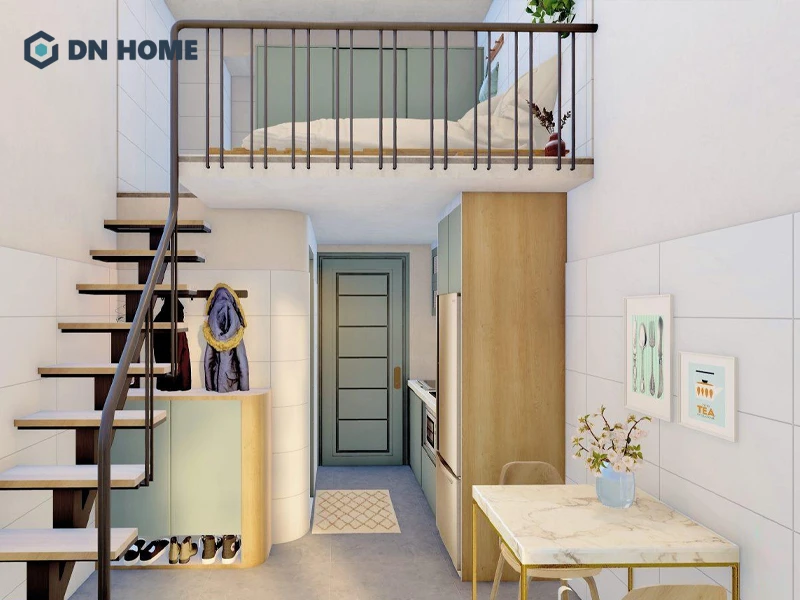 Các chậu cây xanh mini là điểm nhấn thẩm mỹ cũng như giúp không gian phòng trọ 12m2 thêm sinh động hơn