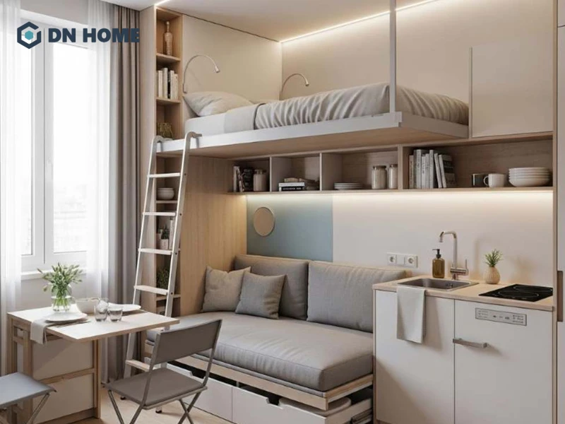 Cầu thang nên có độ dốc vừa phải, dễ di chuyển lên xuống gác để tránh tình trạng va vấp, trượt té
