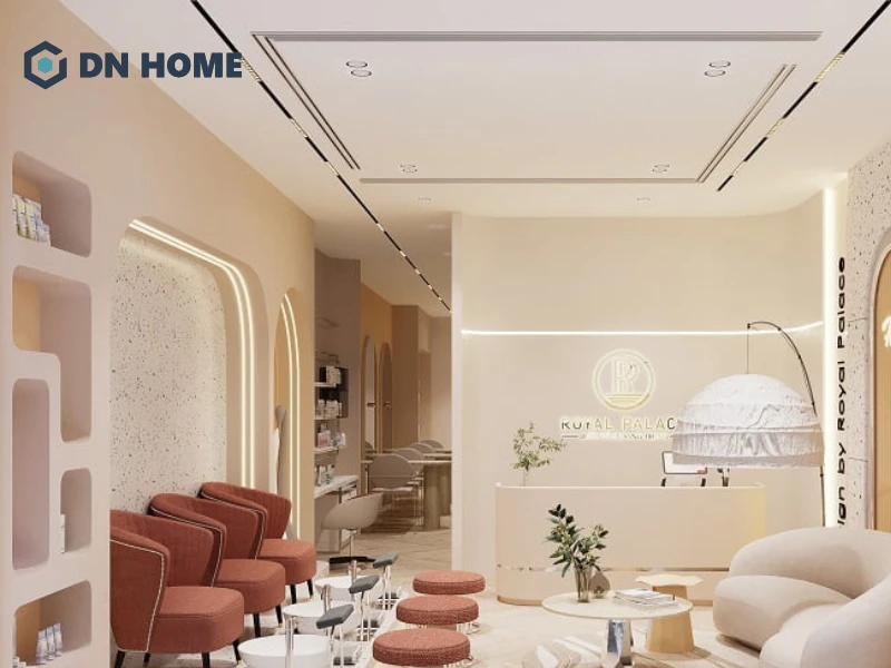 Khu lễ tân mini được thiết kế gọn gàng nhưng vẫn đầy đủ chức năng