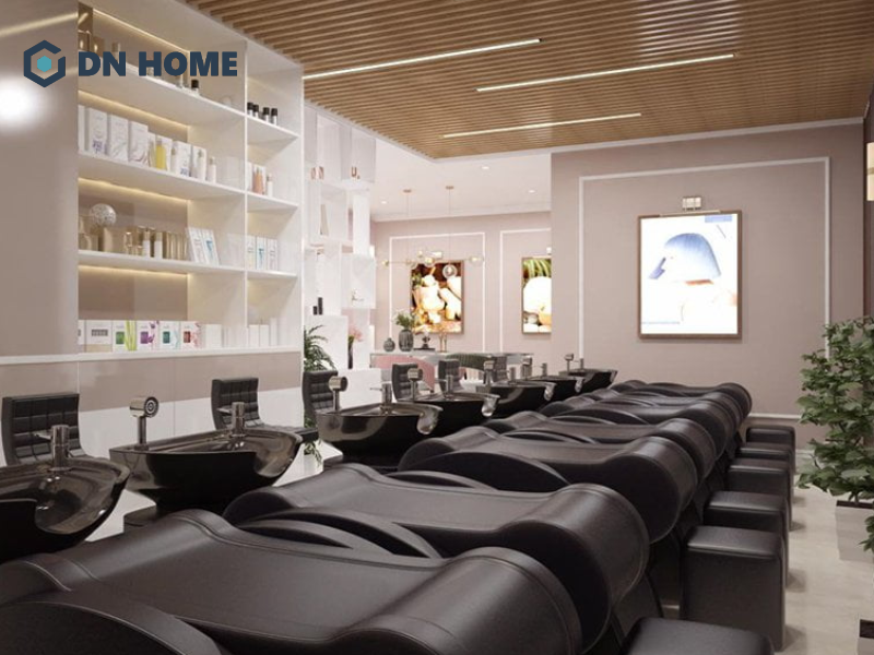 Khu vực làm đẹp, gội đầu được bố trí hợp lý giúp quá trình vận hành mượt mà