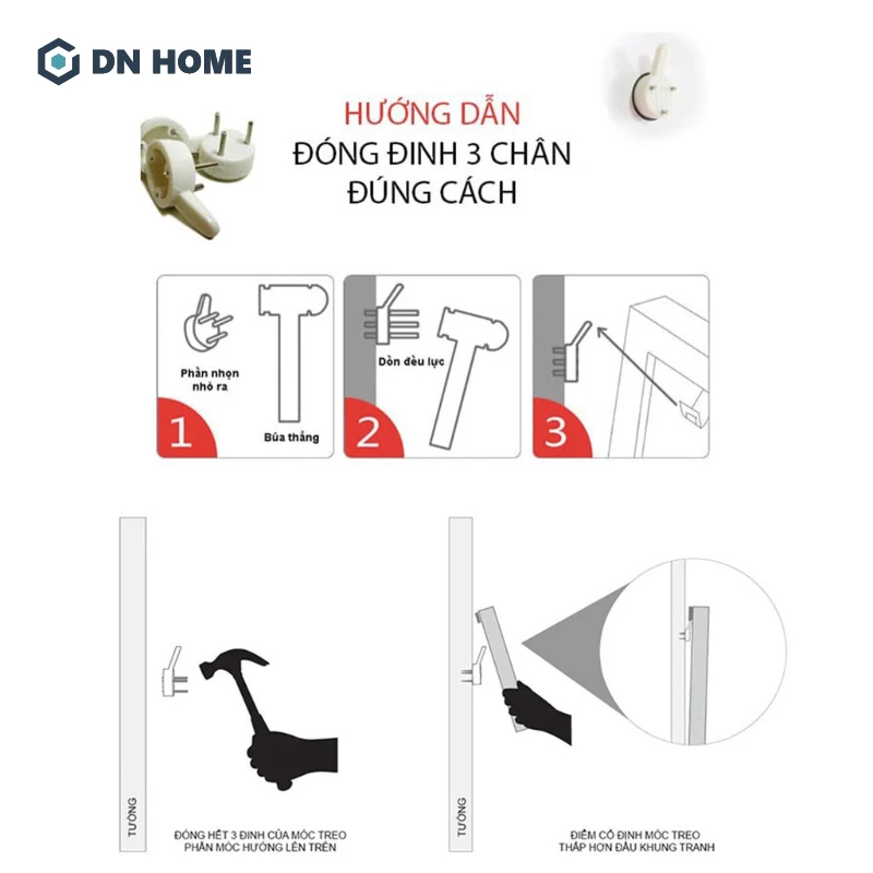Treo tranh bằng đinh đa năng có thể chịu được trọng lượng lớn của các bức tranh khổ to, đặc biệt