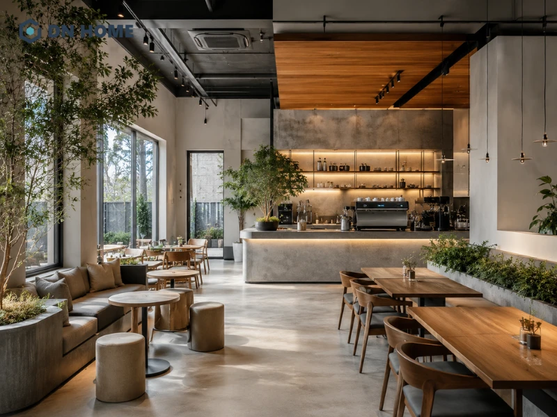 Thiết kế quán cafe 200m² phong cách Đương Đại – không gian mở, tinh tế và tối ưu công năng, kiến tạo điểm đến ấn tượng cho mọi trải nghiệm thưởng thức cà phê.