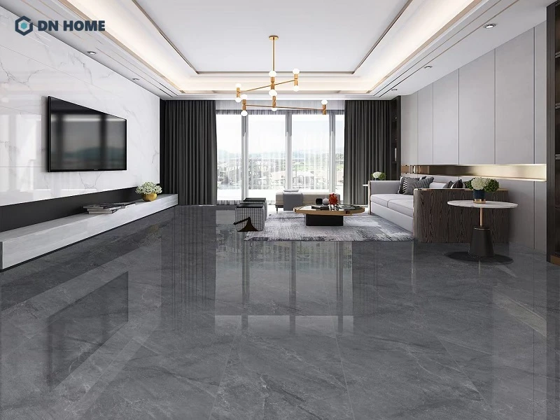 Gạch lát nền 80x80 màu xám bề mặt bóng tạo nên sự sang trọng cho không gian